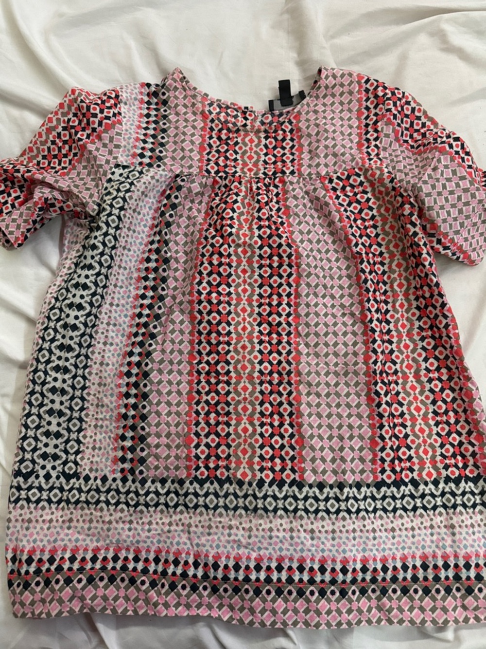 J. Crew Pink and Black Geo-Stripe Smock Top